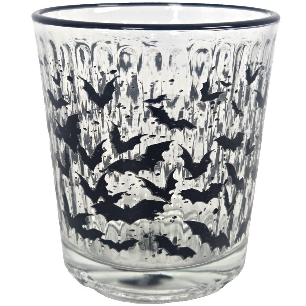 Halloween Bat Drinking Glasses Set of 4 Rakle Black Clear Gothic Tumblers